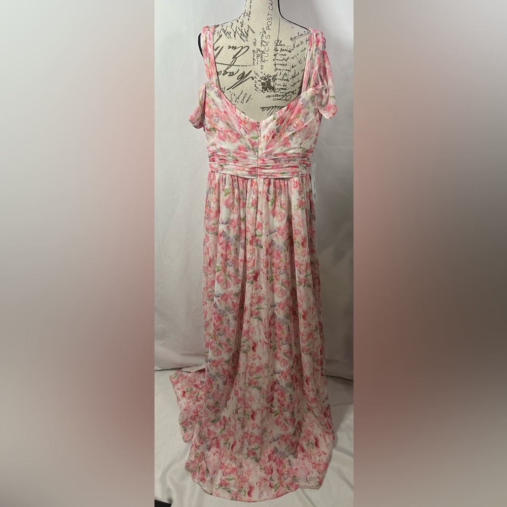 💐 💜Omari  Abstract Watercolor Floral A-Line Chiffon Dress💐 - Picture 3 of 11
